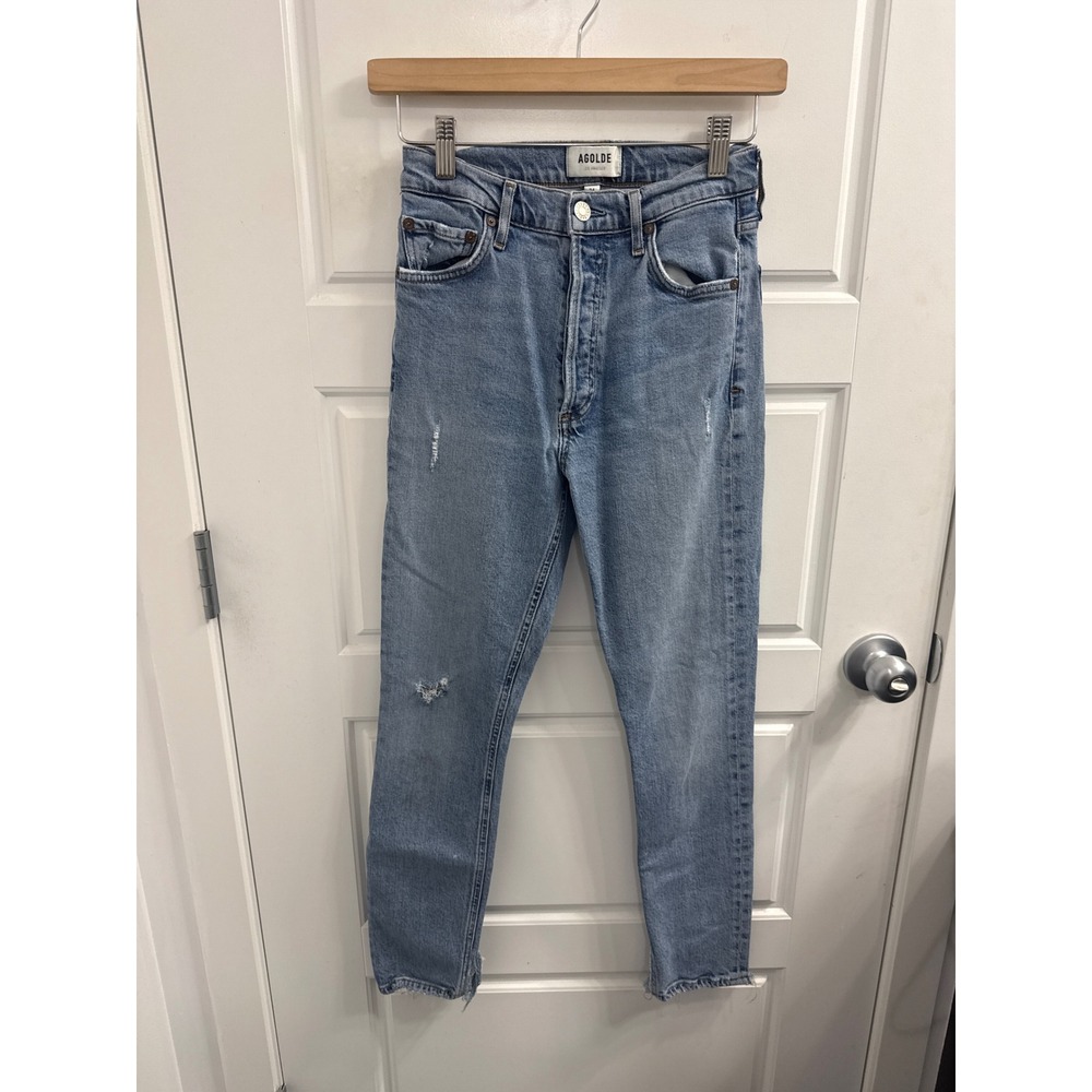 AGOLDE Nico High Rise Skinny Jeans Distressed Light Wash Denim Size 24